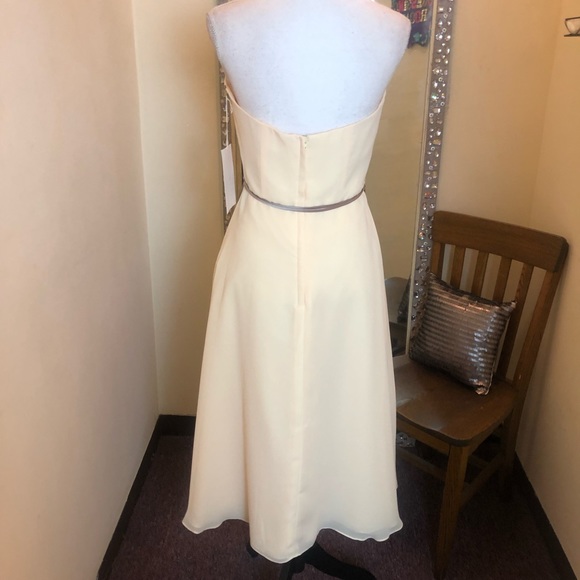 Lined Yellow Mid Length Halter Bridesmaid Prom Dress - Picture 4 of 8